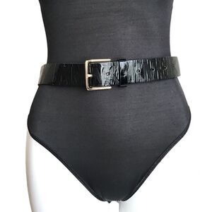 MICHAEL Michael Kors Black Synthetic Patent Leather Logo MK Belt Size Medium